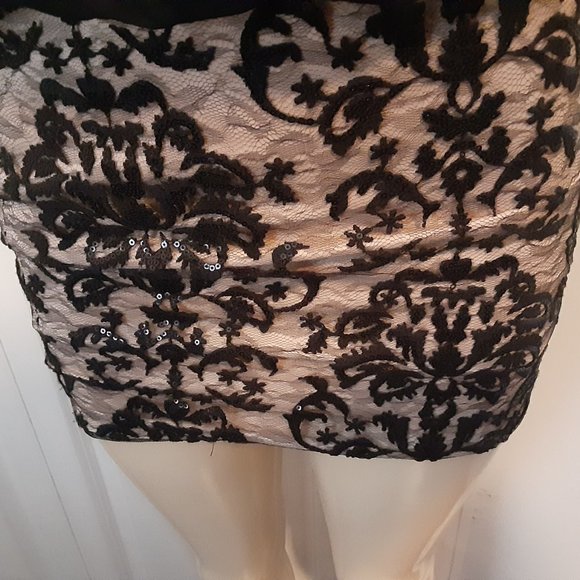Aidan Mattox - Embroidered Chiffon Blouson Black/Nude Short Dress - Picture 5 of 14